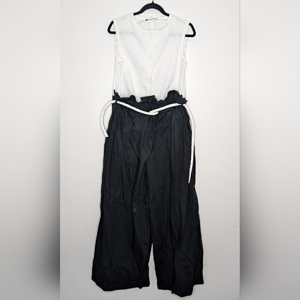 Nuovo Borgo Wide Leg Oversized Sleeveless Belted Jumpsuit Black White IT44 US 10